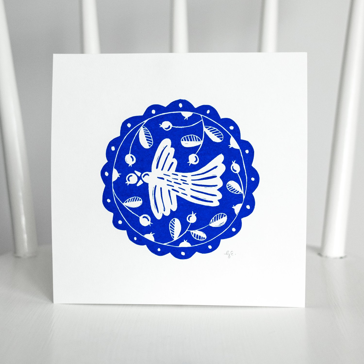 Blueberry Thief, Original Lino Art