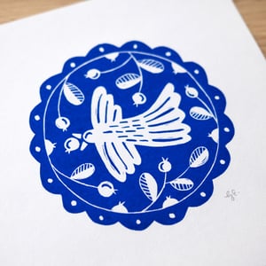 Blueberry Thief, Original Lino Art