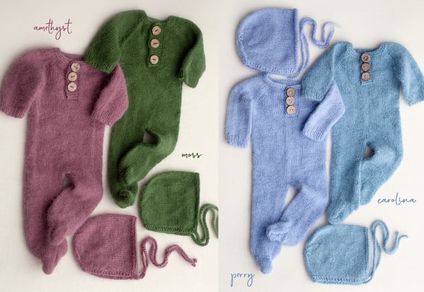 Image of Footed Romper and Bonnet Set - 4 colors