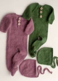 Image 2 of Footed Romper and Bonnet Set - 4 colors