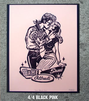 Image of Same Attracts Same Rockabillies Lino print