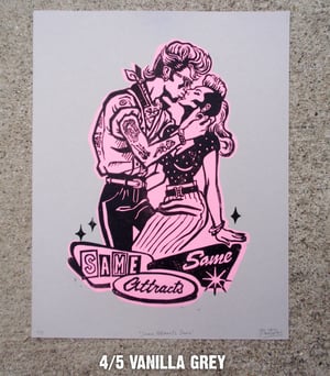 Image of Same Attracts Same Rockabillies Lino print
