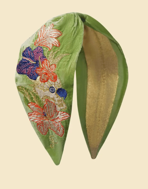 Image of Cockatoo in Sage Velvet Embroidered Headband