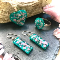 Image 1 of Cherry Blossom Turquoise Resin Heart Jewellery Collection - Pendant, Earrings & Ring Set