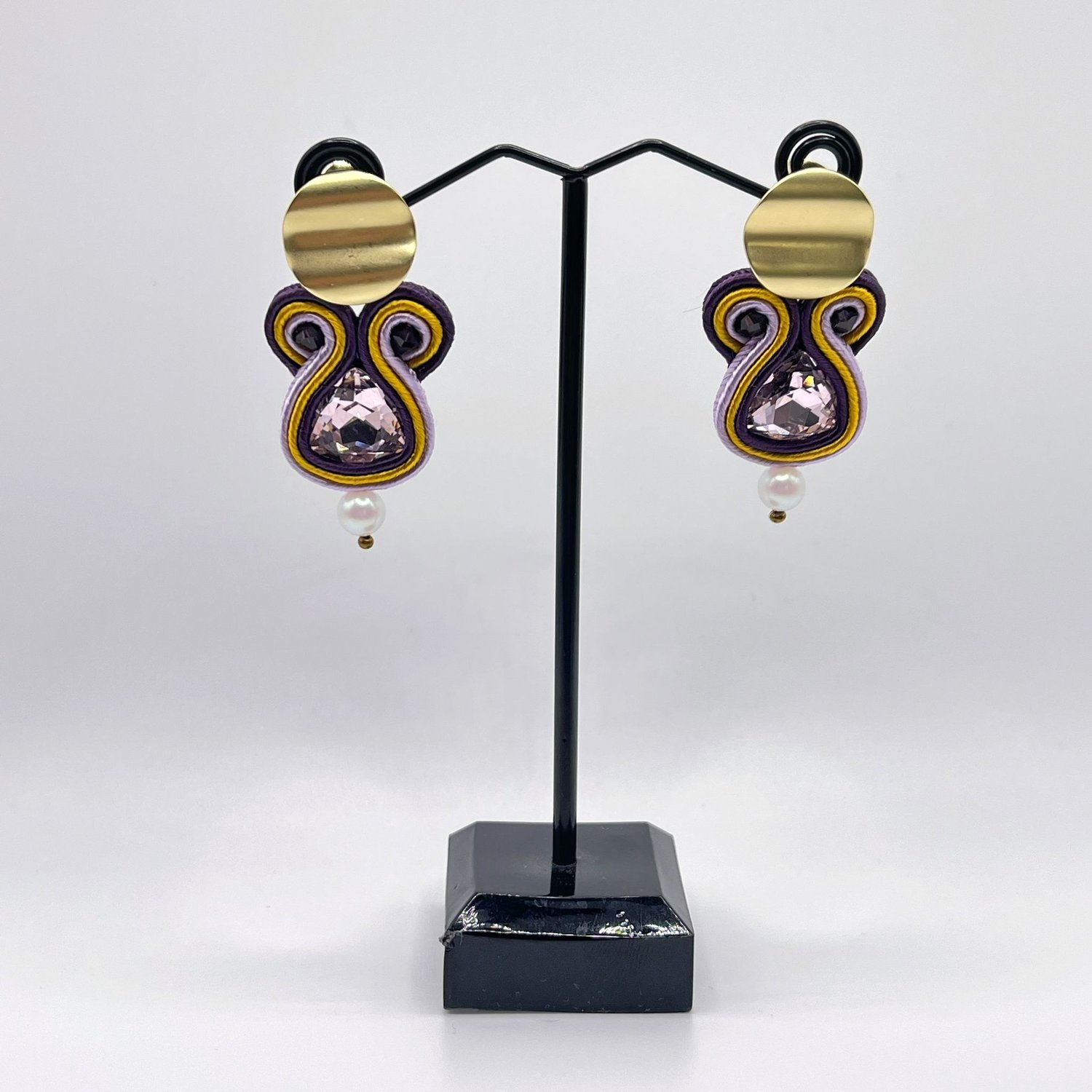 Pendientes soutache ZAMBEZE - color lila y amarillo