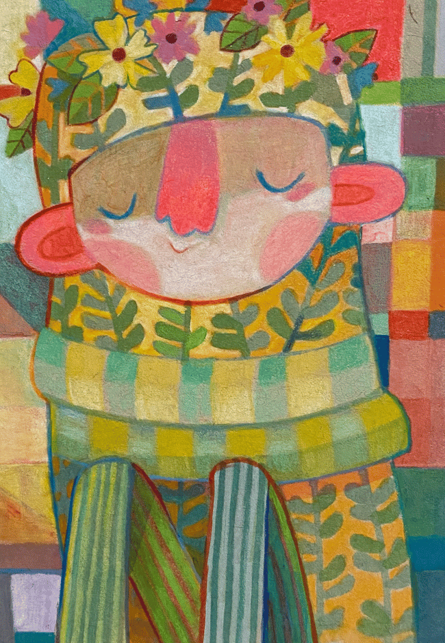 ORIGINAL ART: Ruminating //approx 6x10 //colored pencil drawing