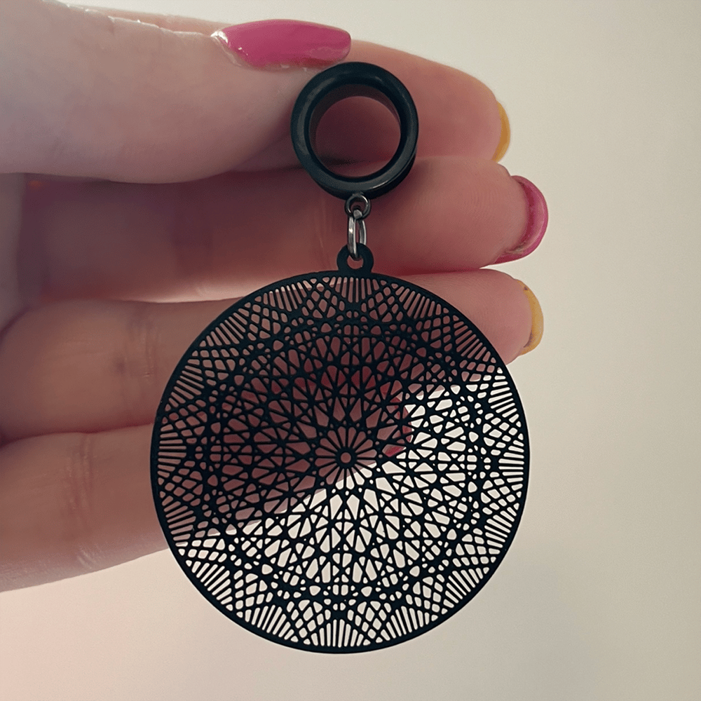 Image of Black Mandala Hoop Tunnel Dangles (sizes 2g-2")