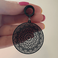 Black Mandala Hoop Tunnel Dangles (sizes 2g-2")