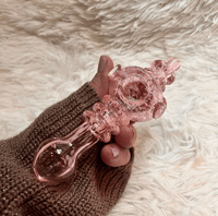 Image 2 of Large Pink Glass Smoking Bowl, Color Changing Pipe, Thick Pink Glass Pipe