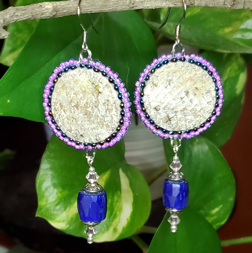 Image of Beaded Salmon Skin & Russian Blue Earrings 