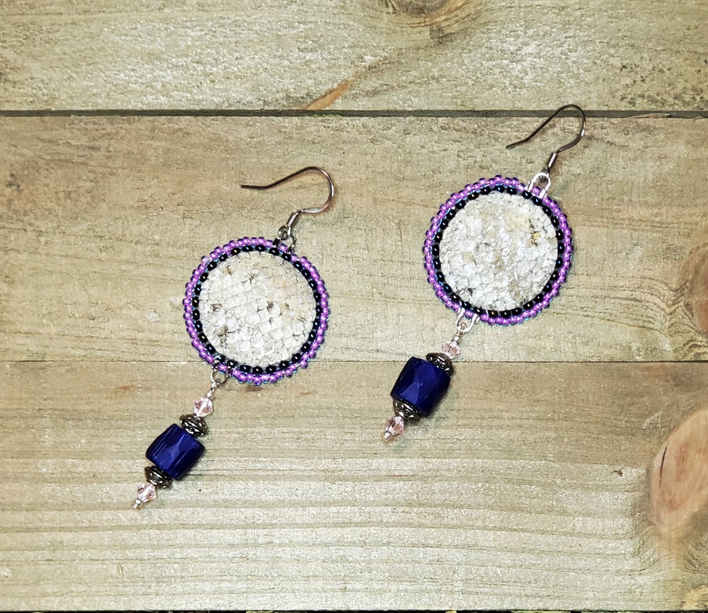 Image of Beaded Salmon Skin & Russian Blue Earrings 