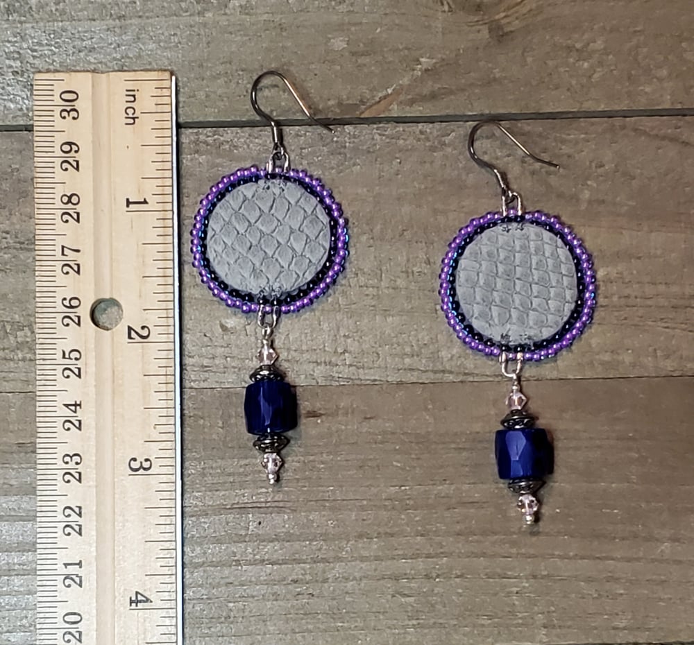 Image of Beaded Salmon Skin & Russian Blue Earrings 