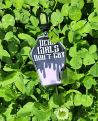 Image 2 of Quote "Dead girls dont cry" pink coffin black slime drip coffin acrylic keychain