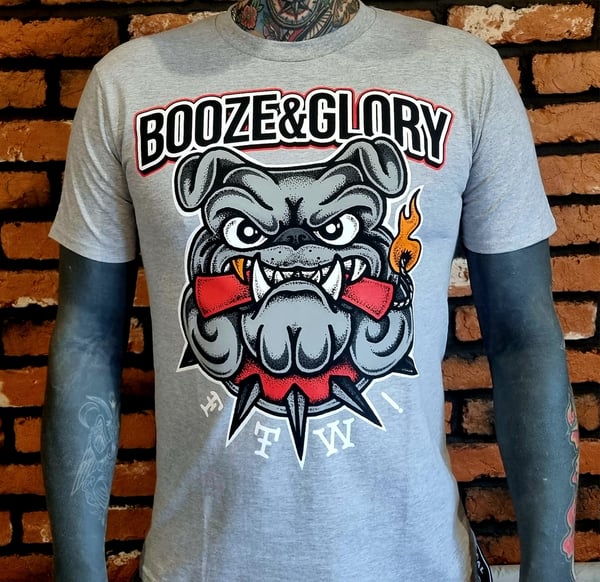 Image of Booze & Glory Bulldog Grey Tshirt