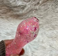 Image 3 of 5 Inch Pink Glitter Glass Pipe Smoking Bowl, Color Changing, Cancer Awareness Pipe,  