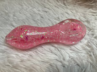 Image 4 of 5 Inch Pink Glitter Glass Pipe Smoking Bowl, Color Changing, Cancer Awareness Pipe,  