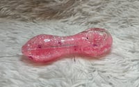 Image 2 of 5 Inch Pink Glitter Glass Pipe Smoking Bowl, Color Changing, Cancer Awareness Pipe,  