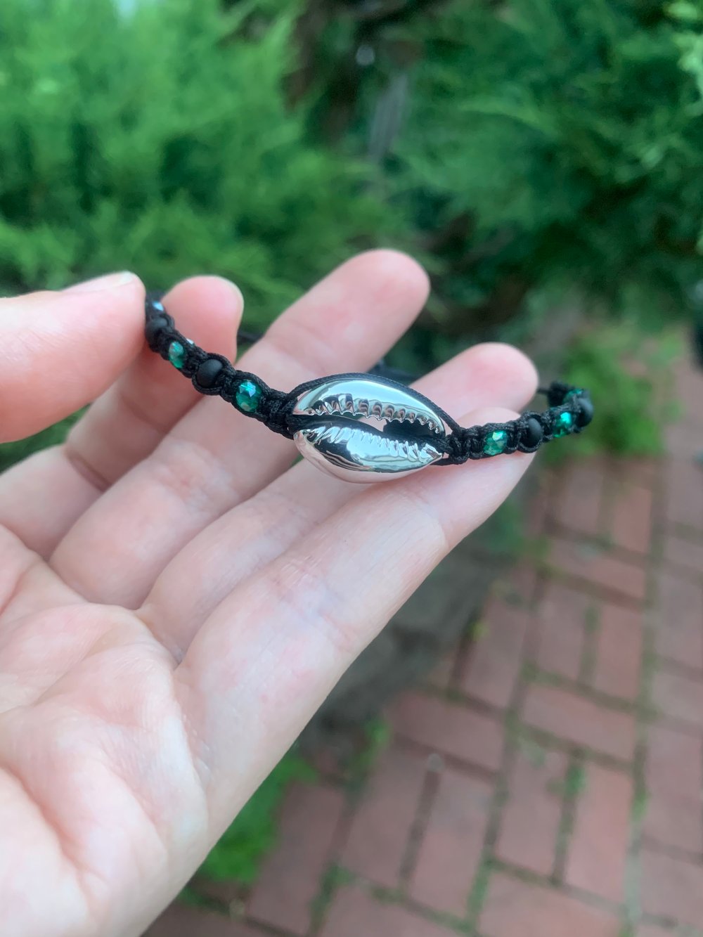 silver shell macrame bracelet