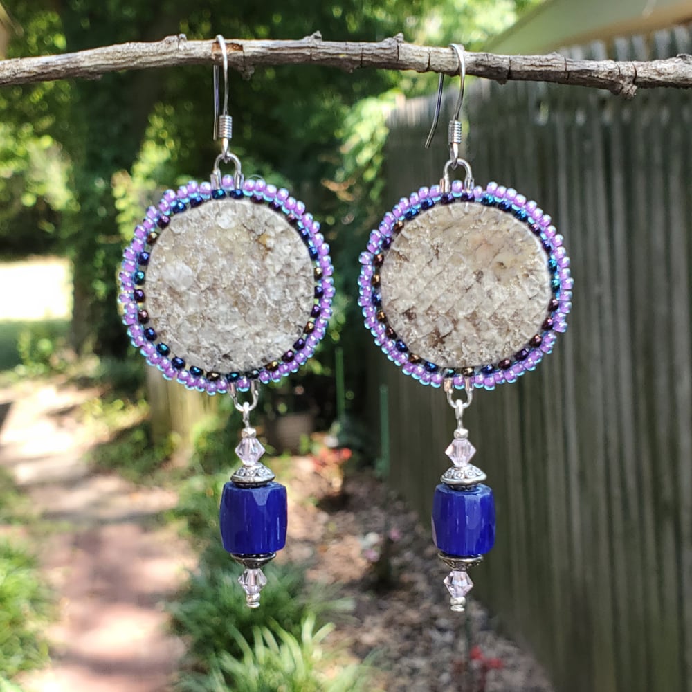 Image of Beaded Salmon Skin & Russian Blue Earrings 