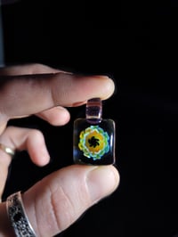 Image 3 of Mini square psychedelic flower pendant. 