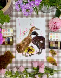 Image 3 of Various Prints - Moth, Hydrangea, Ducks, Yellow Wreath & Bee on Rhodedendron