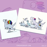 Image 1 of Queerosaur pride postcards