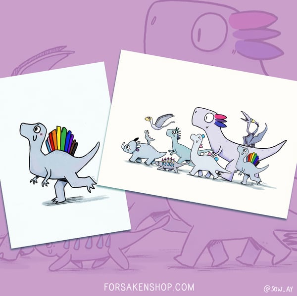 Image of Queerosaur pride postcards