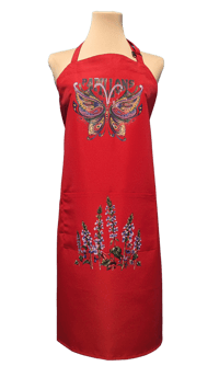 Image 1 of Papillons and Flowers Apron (red)