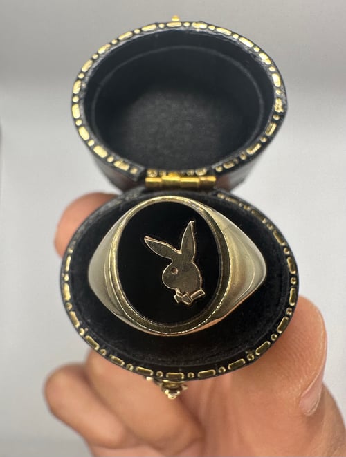 Image of 9K Gold Vintage 1980's Playboy Onyx Signet Ring (Oval) 