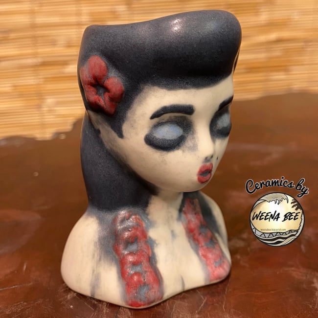 MINI WEENA WAHINE MUGLET (BLACK HAIR & Red Flowers)
