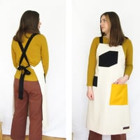 Image 4 of NEW DESIGN! Unbleached canvas work apron with black adjustable crossback ties. No25