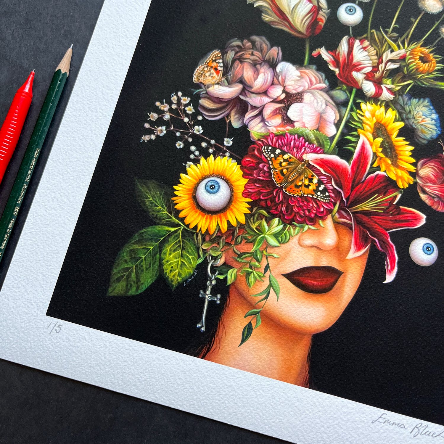 Image of Hand Embellished 'The Painted Lady' Giclée Print - Painted Edition of 5
