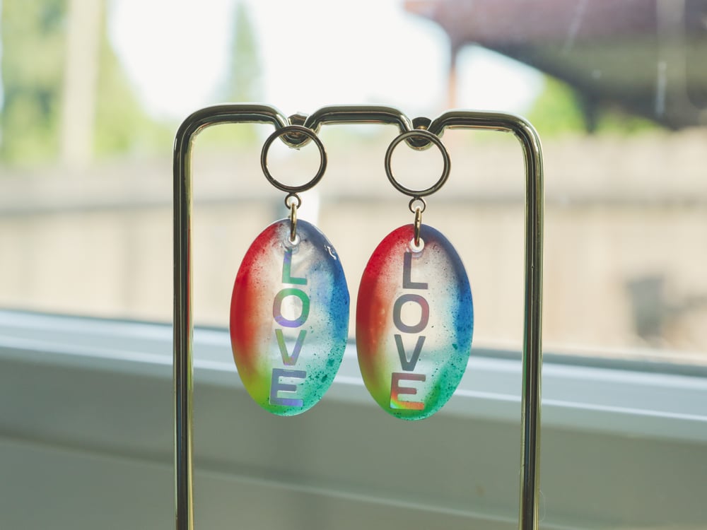Image of LOVE Rainbow Oval Resin Earring
