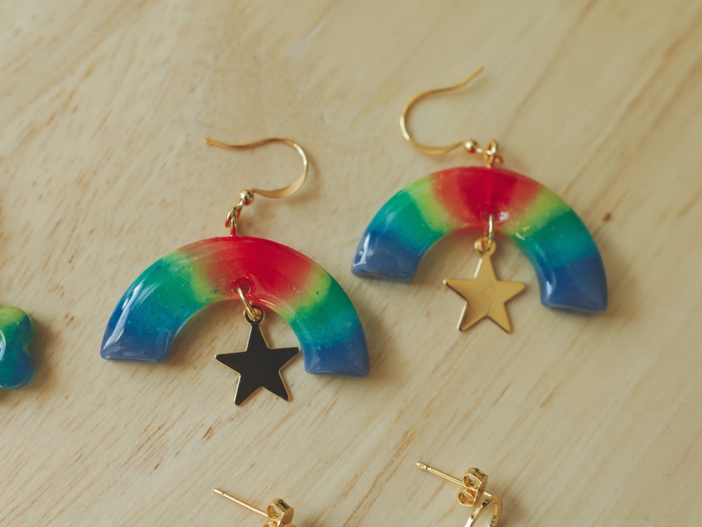 Image of Rainbow & Stars Hook Earrings
