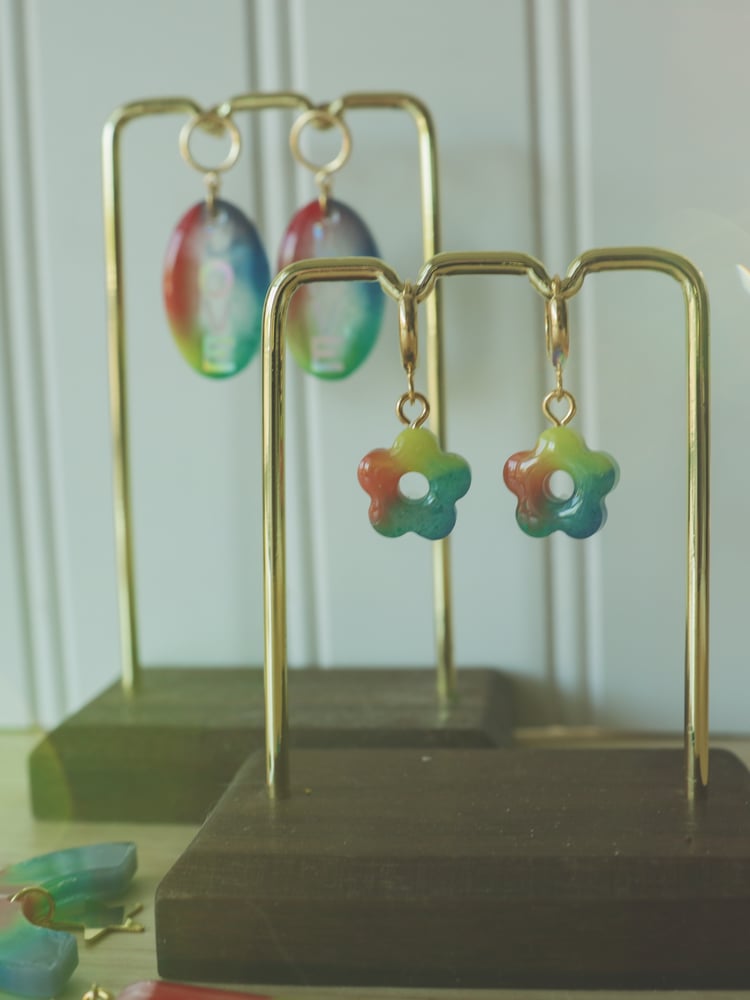 Image of Rainbow Flower Huggie Hoop Earring