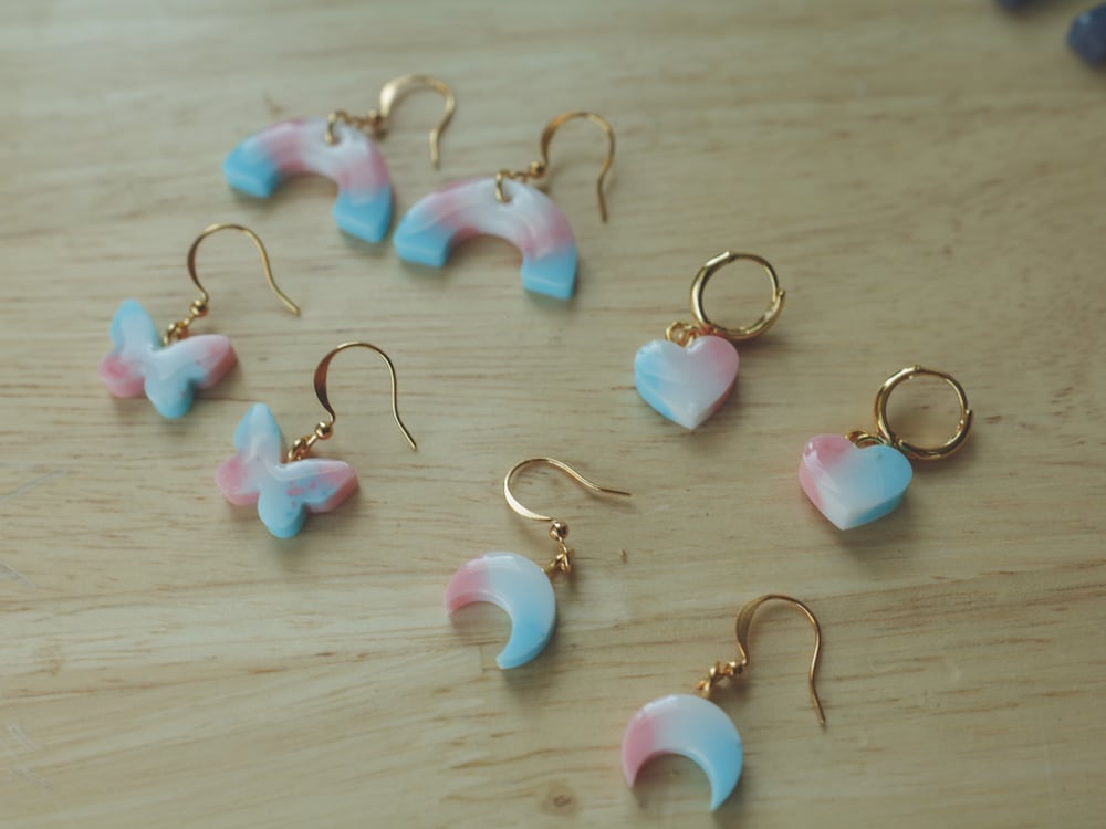Image of Blue Pink White Flag Earrings