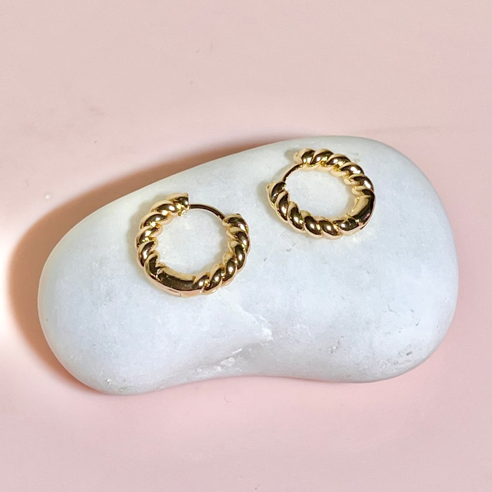 Image of Twisted Rope Huggies - Gold