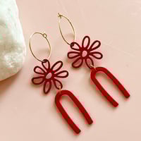 Image 1 of Red Flower and U Shape Drops