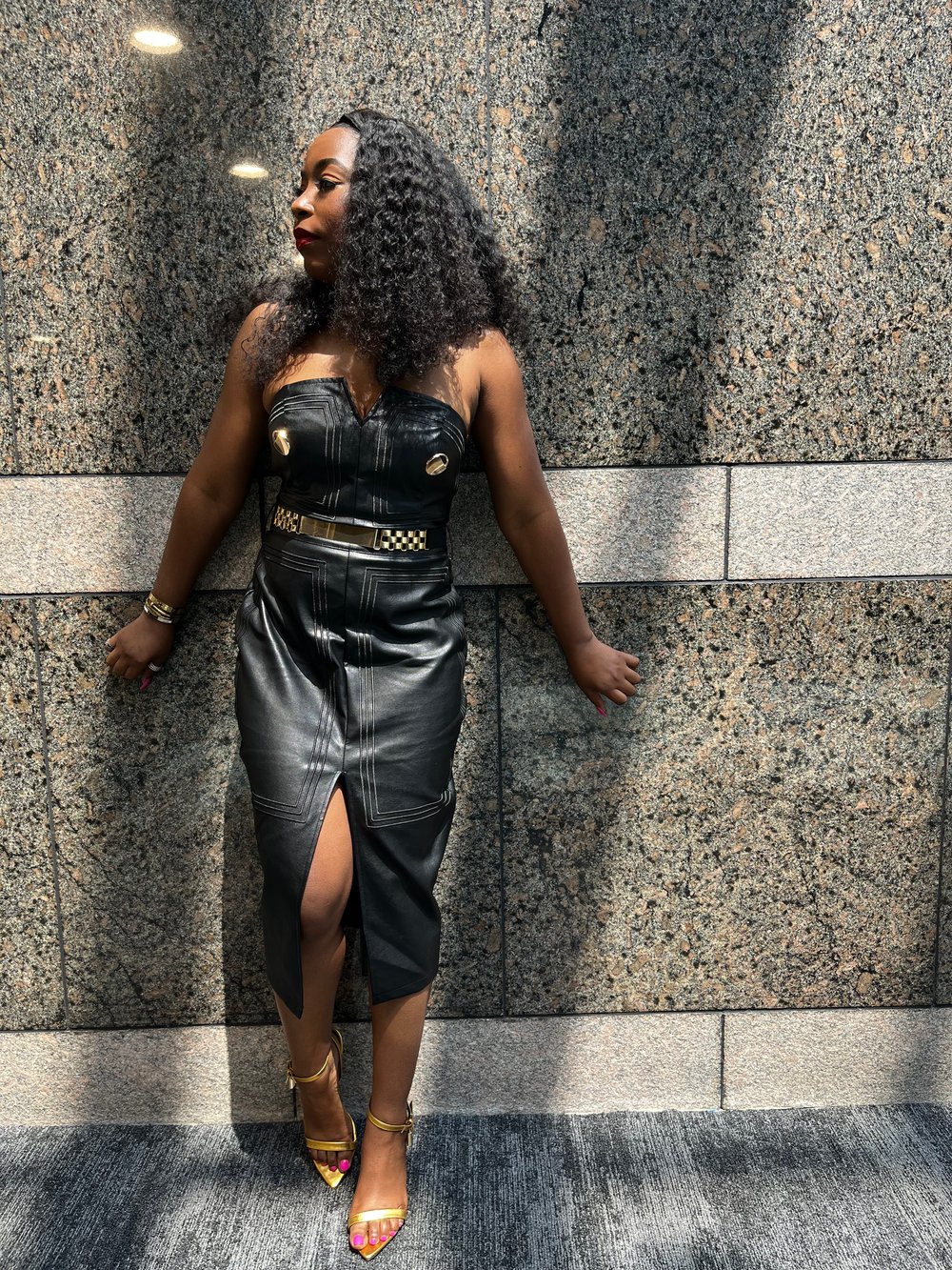 Image of Fierce Black and Gold Midi Dress