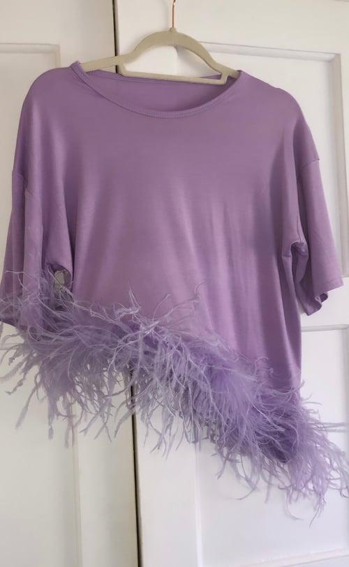 Image of Ostrich Feather Asymmetrical T-Shirt