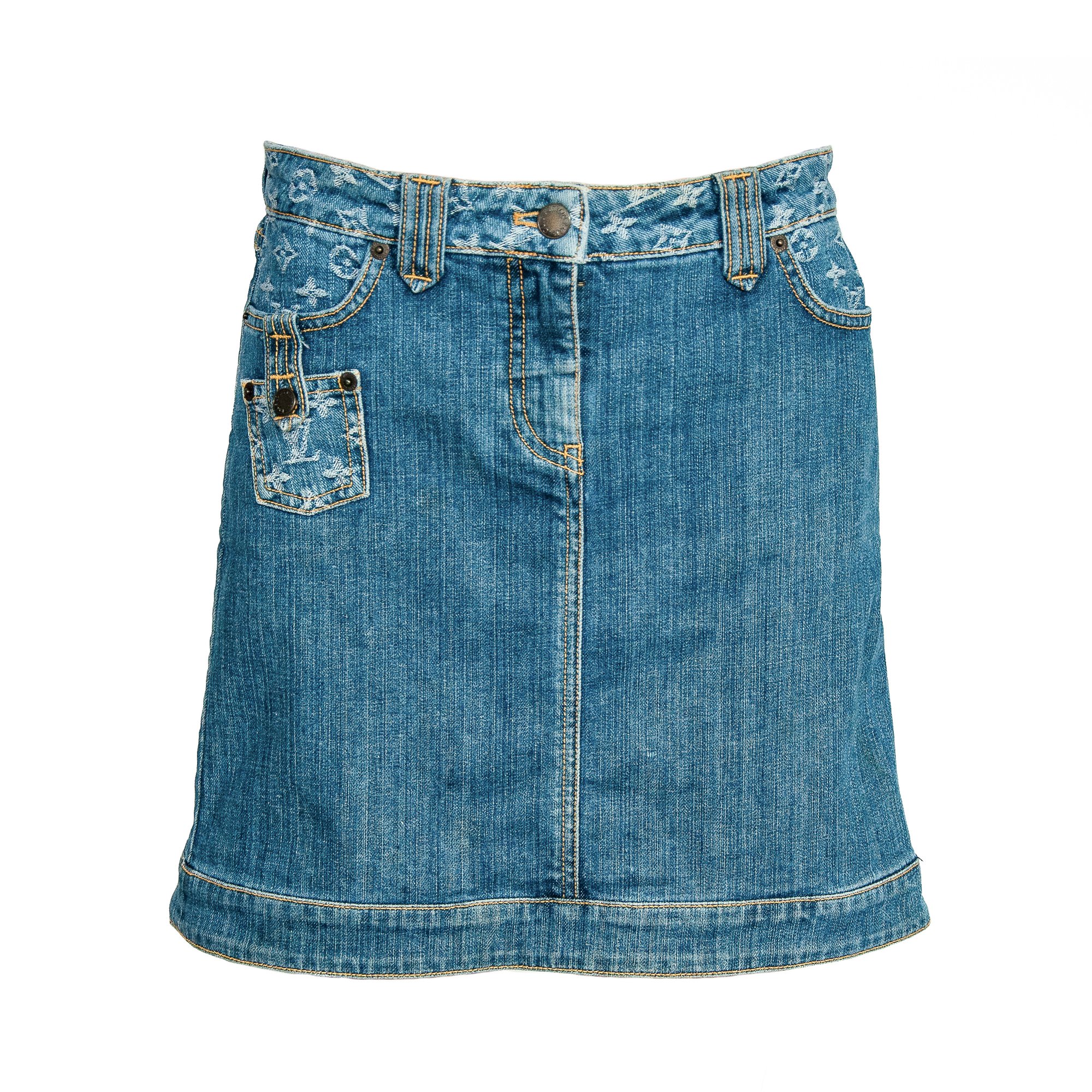 Image of Louis Vuitton 2008 Denim Monogram Mini Skirt