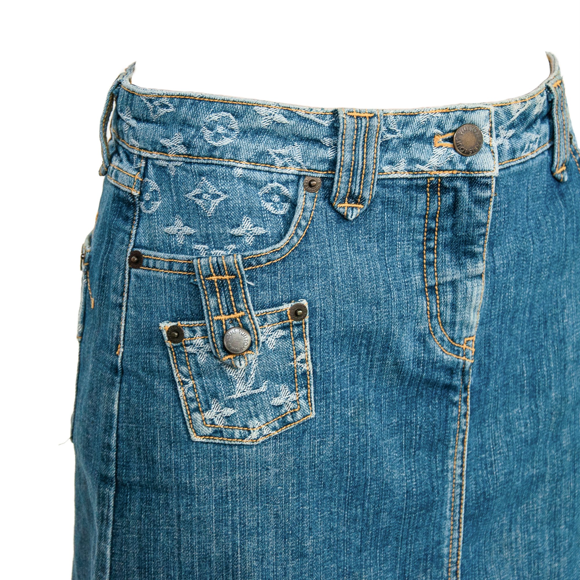 Image of Louis Vuitton 2008 Denim Monogram Mini Skirt