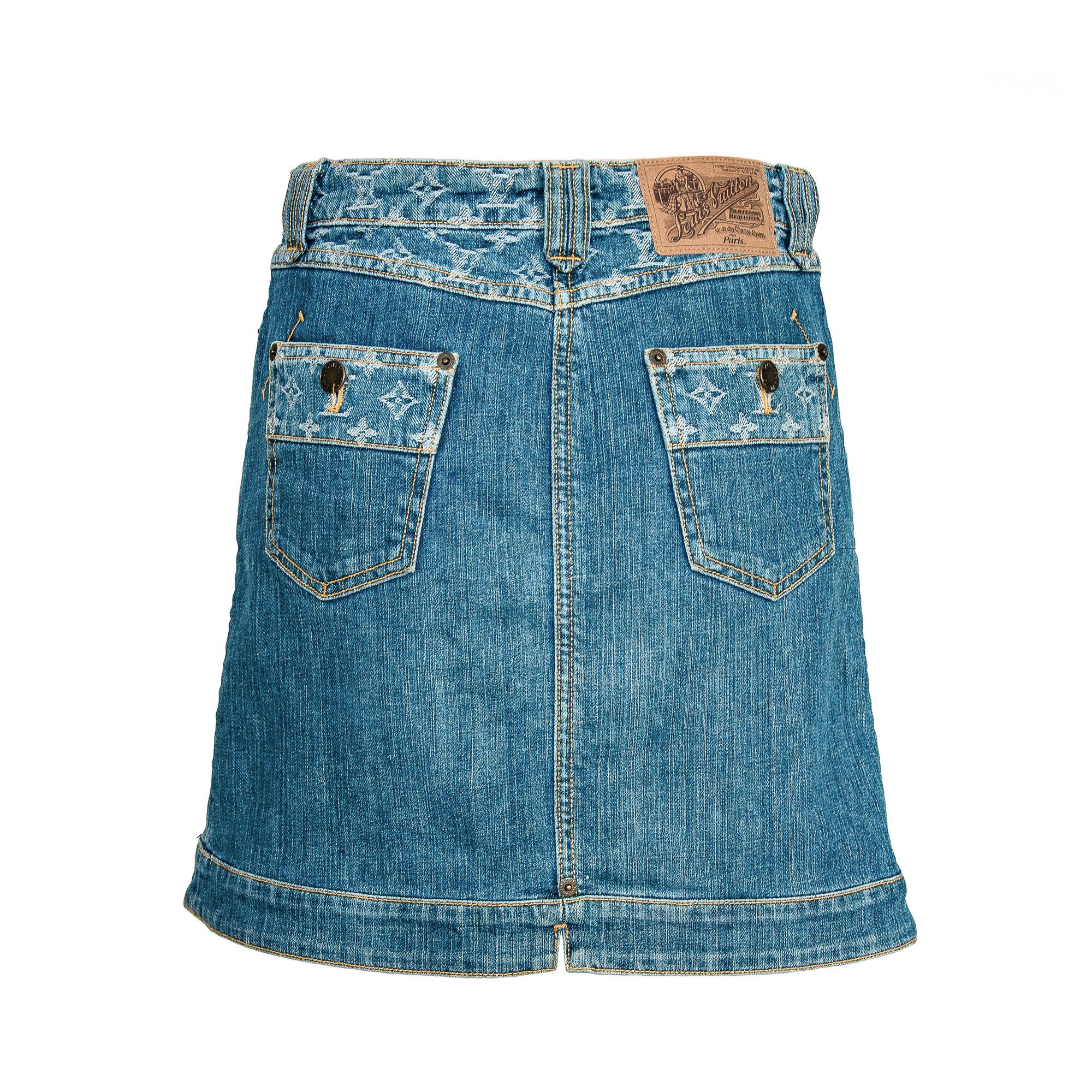 Image of Louis Vuitton 2008 Denim Monogram Mini Skirt