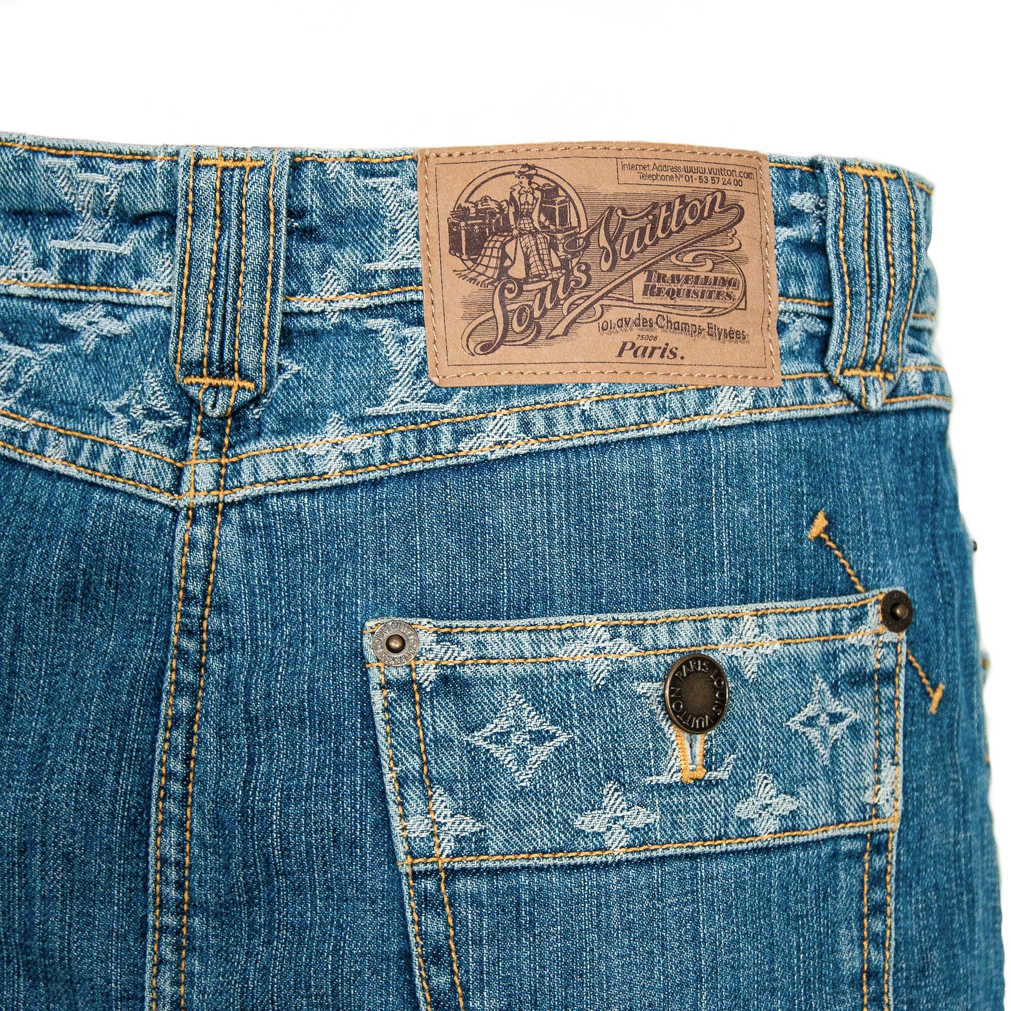 Image of Louis Vuitton 2008 Denim Monogram Mini Skirt