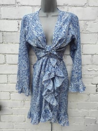 Image 3 of Wrap Dress- Henna Blue m-l