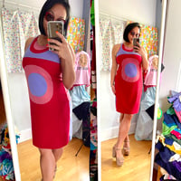 Image 3 of mod red circles pink purple adult M L colorblock sleeveless courtneycourtney tank shift dress