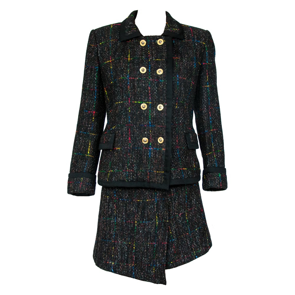 Image of Versace Wool Boucle Multicolour Skirt Suit