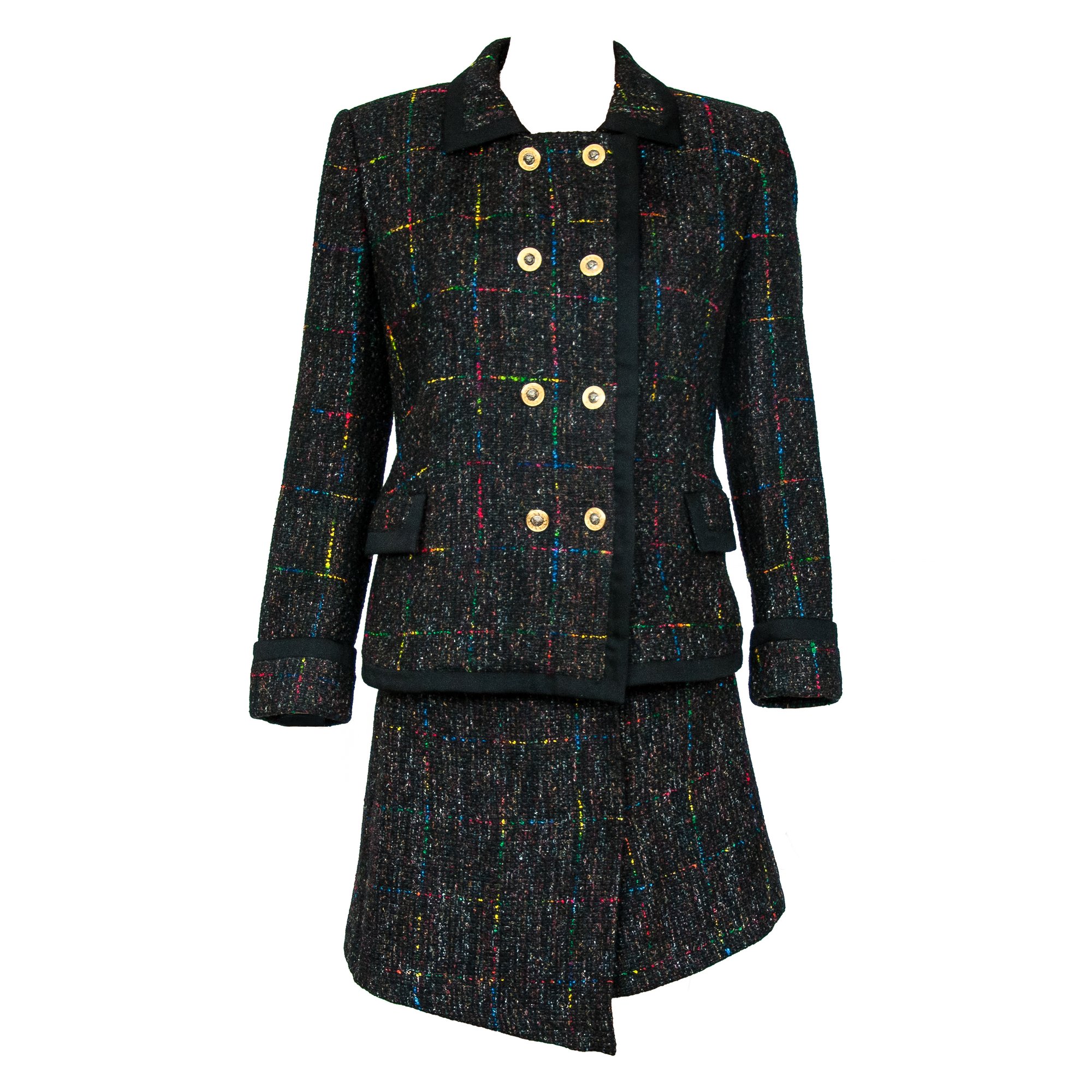 Image of Versace Wool Boucle Multicolour Skirt Suit