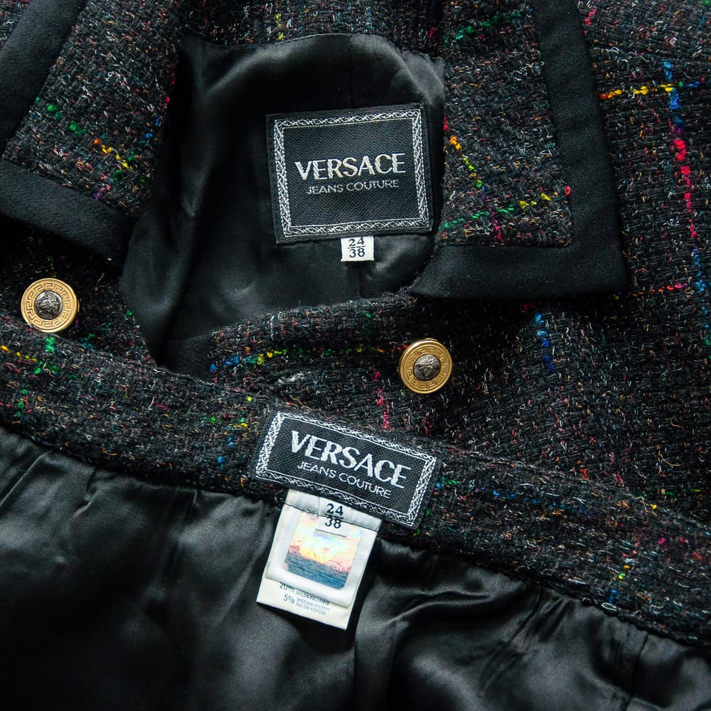 Image of Versace Wool Boucle Multicolour Skirt Suit