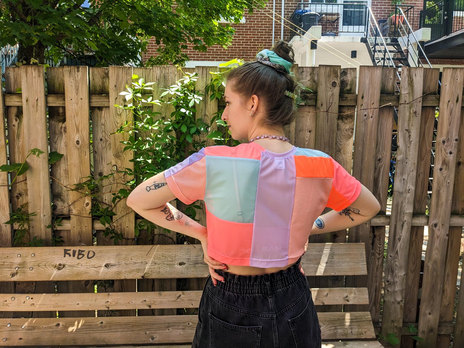 Image of OAK Sorbet Patchwork Up-cycle Boxy Crop Tee